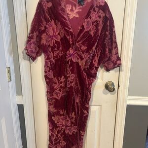 Colleen Lopez Burgundy and Pink Floral Burnout Dress
